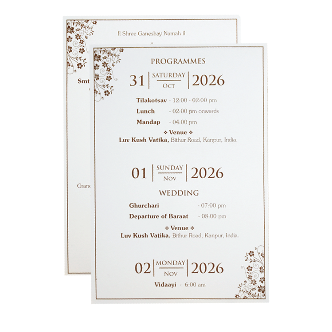 White Quilted Floral Ganesh Wedding Card - KVN07180