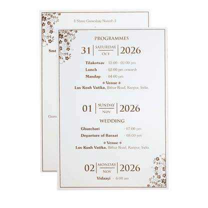 White Quilted Floral Ganesh Wedding Card - KVN07180