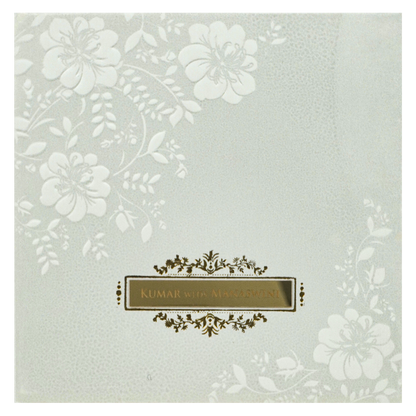 White Floral Embossed Padded Wedding Card-KRE22310