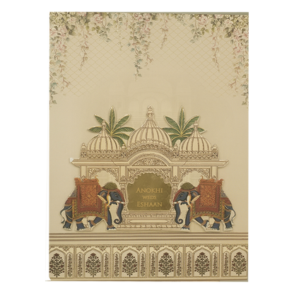 Cream Palace Laser Cut Padded Wedding Card-KJTS3685
