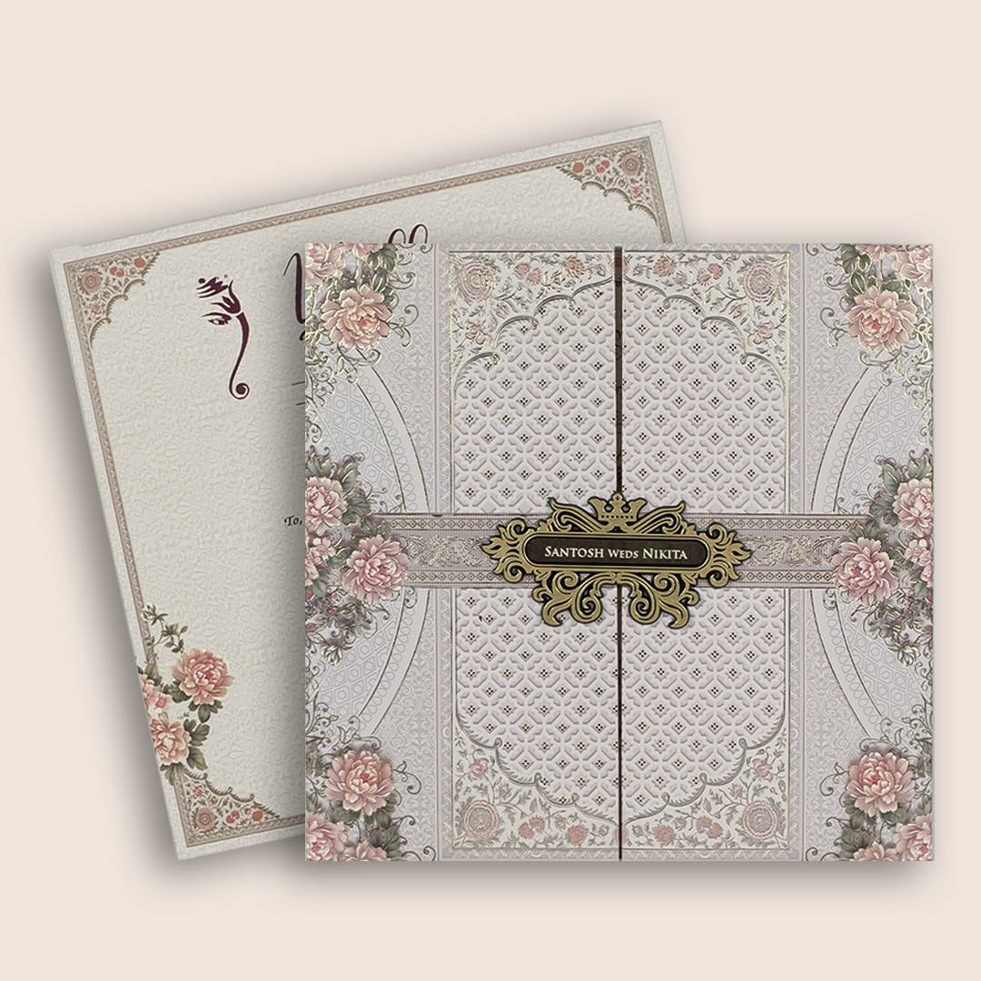 Lavender Floral Door Style Padded Invitation Card - KSH72760