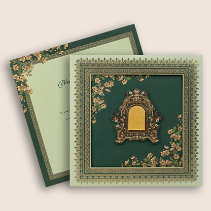 Green Floral Door Style Padded Wedding Invitation - KRB10630
