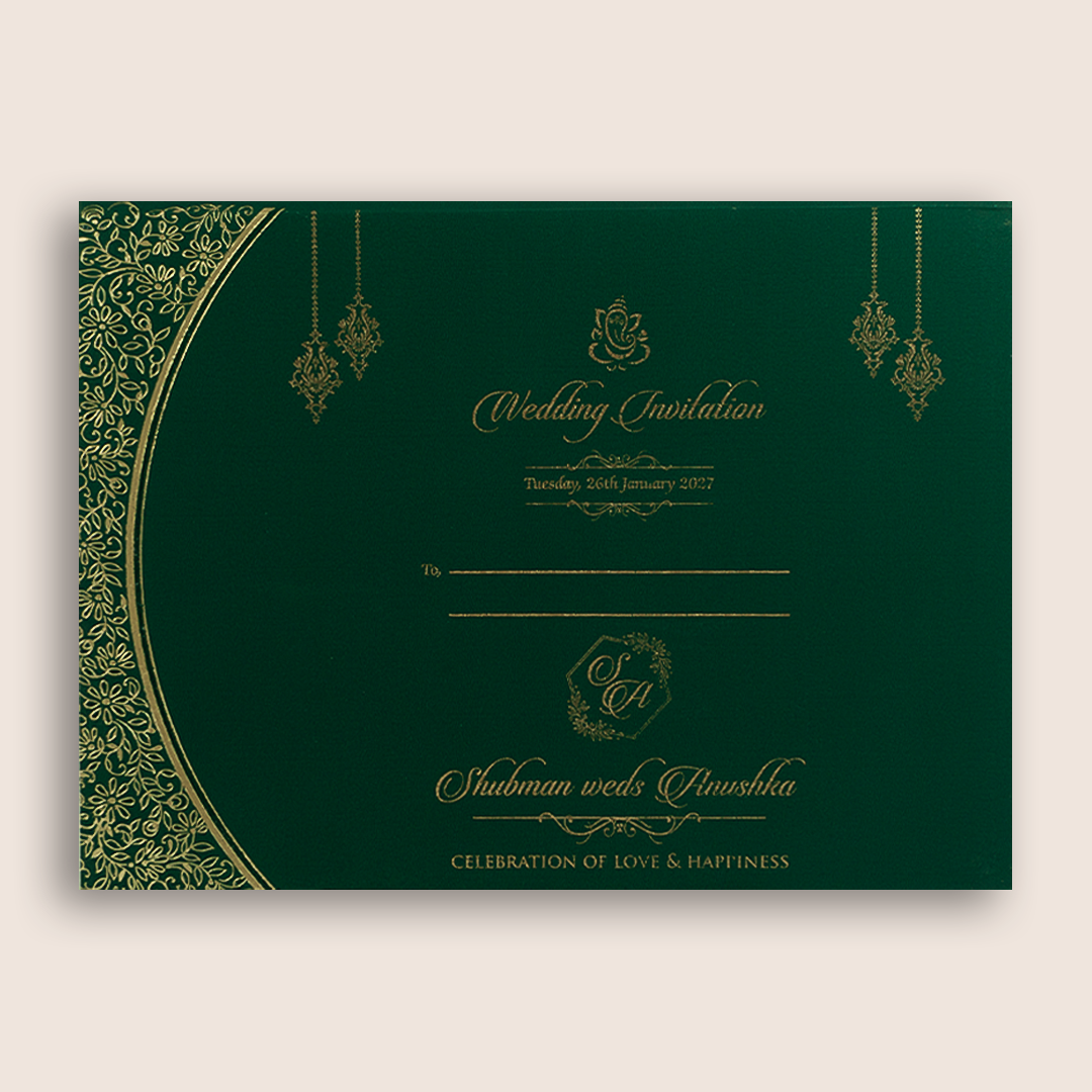 Green Embossed Floral Door Style Padded Wedding Card - KRB10471