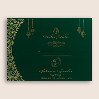 Green Embossed Floral Door Style Padded Wedding Card - KRB10471