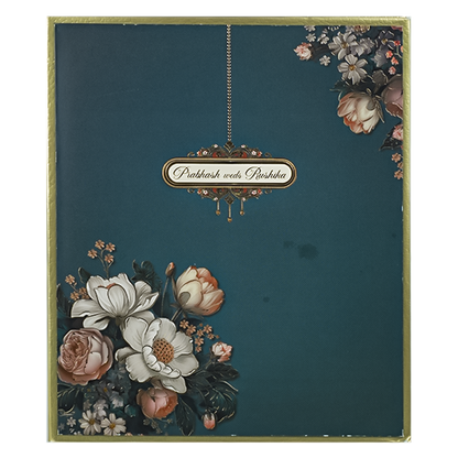 Blue Padded Floral Wedding Card-KAK01640