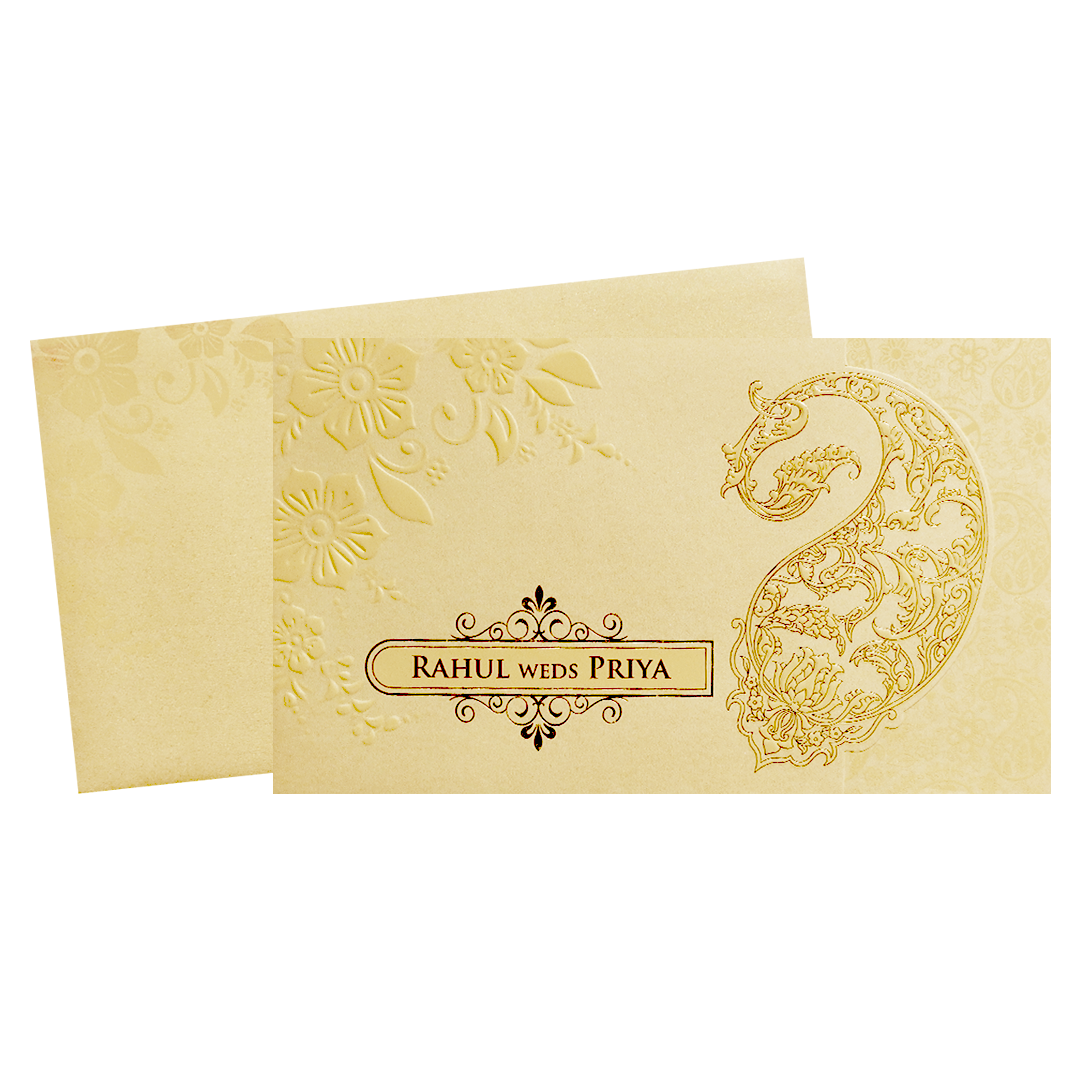 Light Yellow Gold Embossed Paisley Wedding Invitation Card-KPR06380