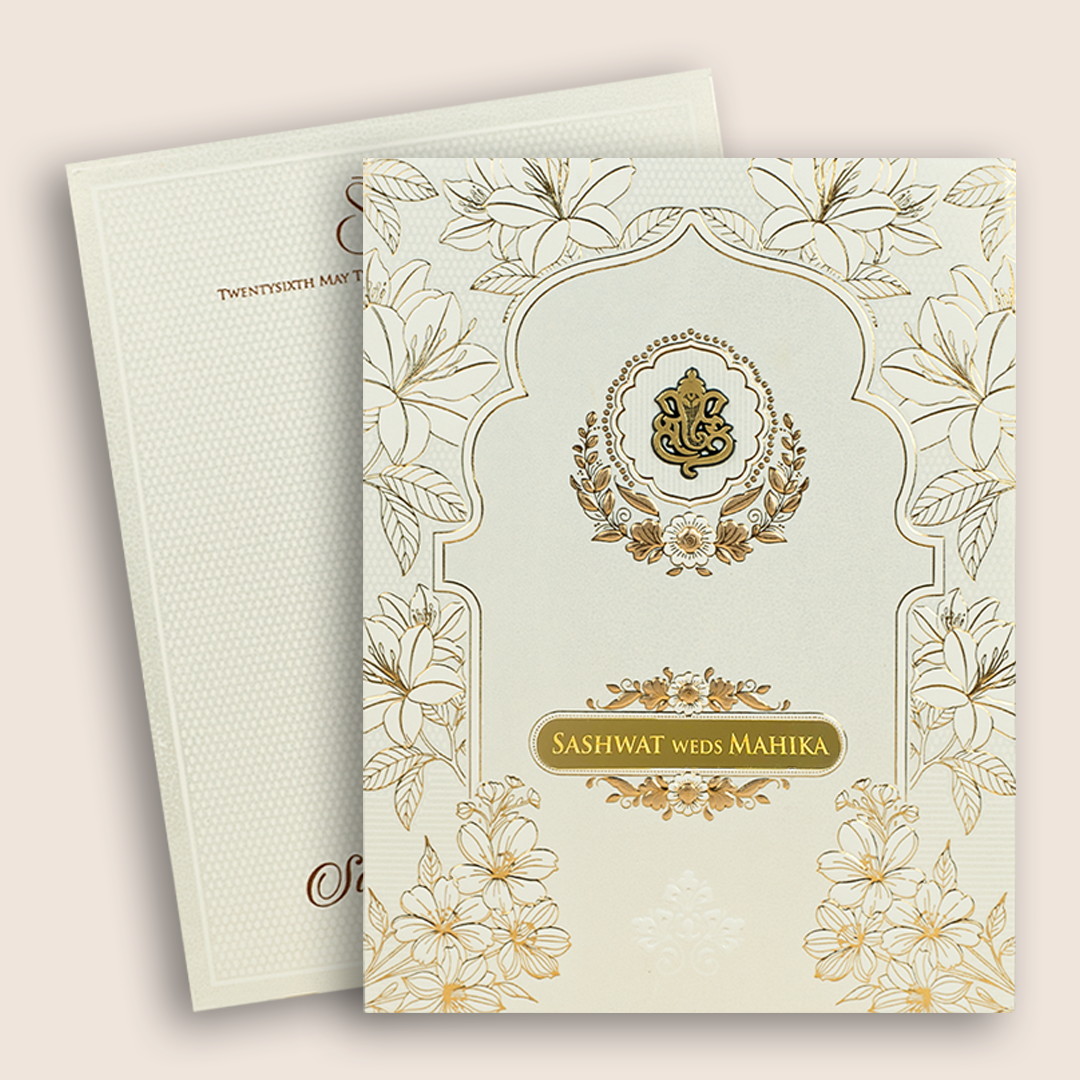 White Embossed Floral Padded Invitation Card - KRE29290