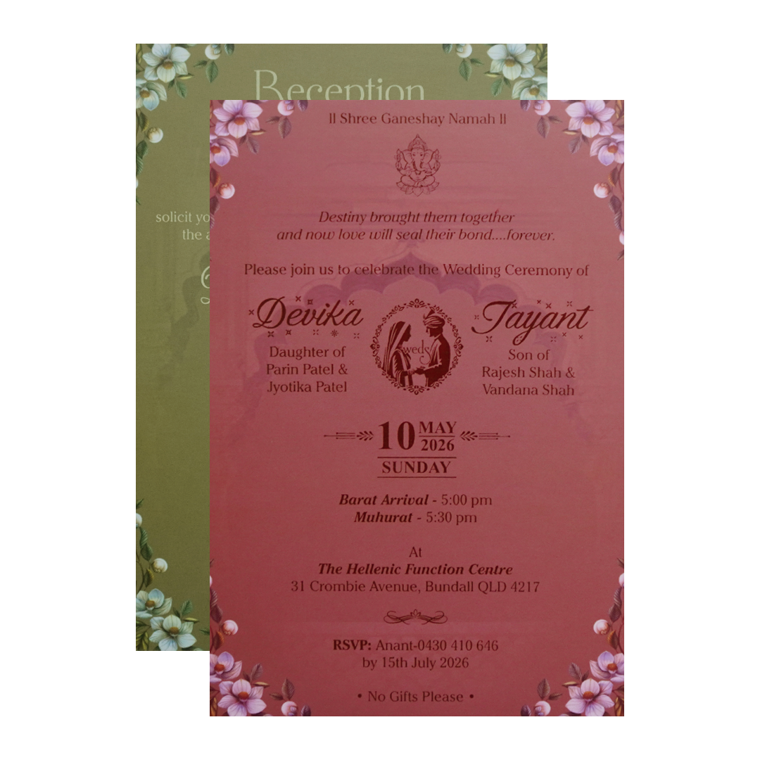 Brownish Cream Padded Floral Arch Wedding Card- KVN07390