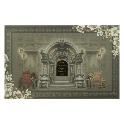 Grey Palace Arch Floral Padded Wedding Card-KRE27810