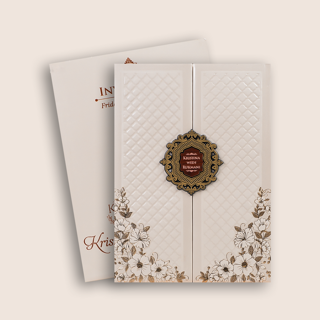 White Floral Padded Door Style Invitation Card - KJTS1954