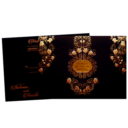 Luxury Black &amp; Gold Embossed Wedding Invitation Box-KRB09712