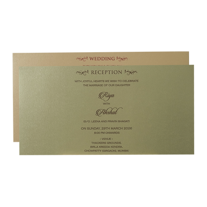 Green Nameplate Padded Wedding Card-KMMWD1171