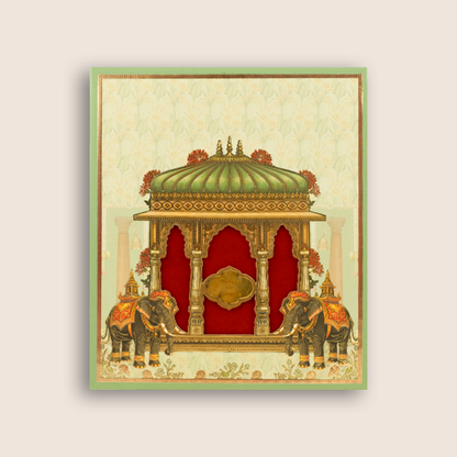 Green Padded Elephant Laser Cut Wedding Card - KVN08090