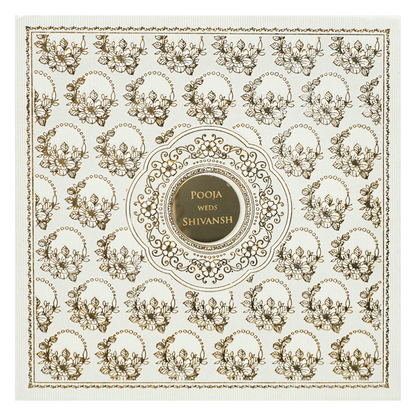 White Gold Floral Padded Wedding Card-KRE27570