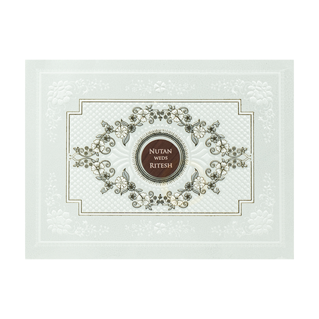 White Floral Embossed Medallion Wedding Card -KRE28610