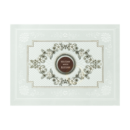 White Floral Embossed Medallion Wedding Card -KRE28610