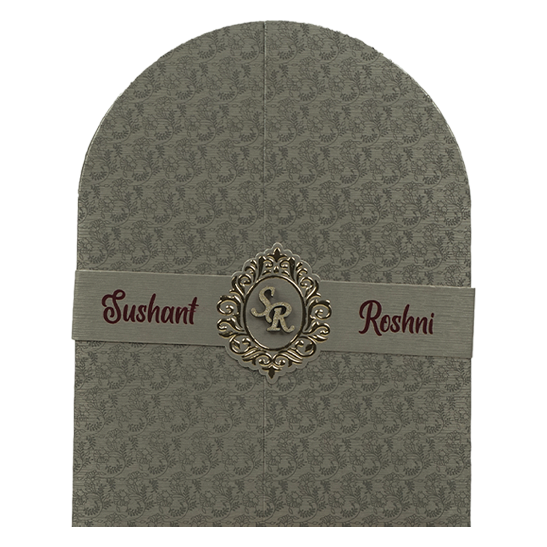 Grey Taupe Arch Wedding Card-KSI65050
