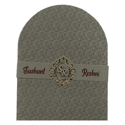 Grey Taupe Arch Wedding Card-KSI65050