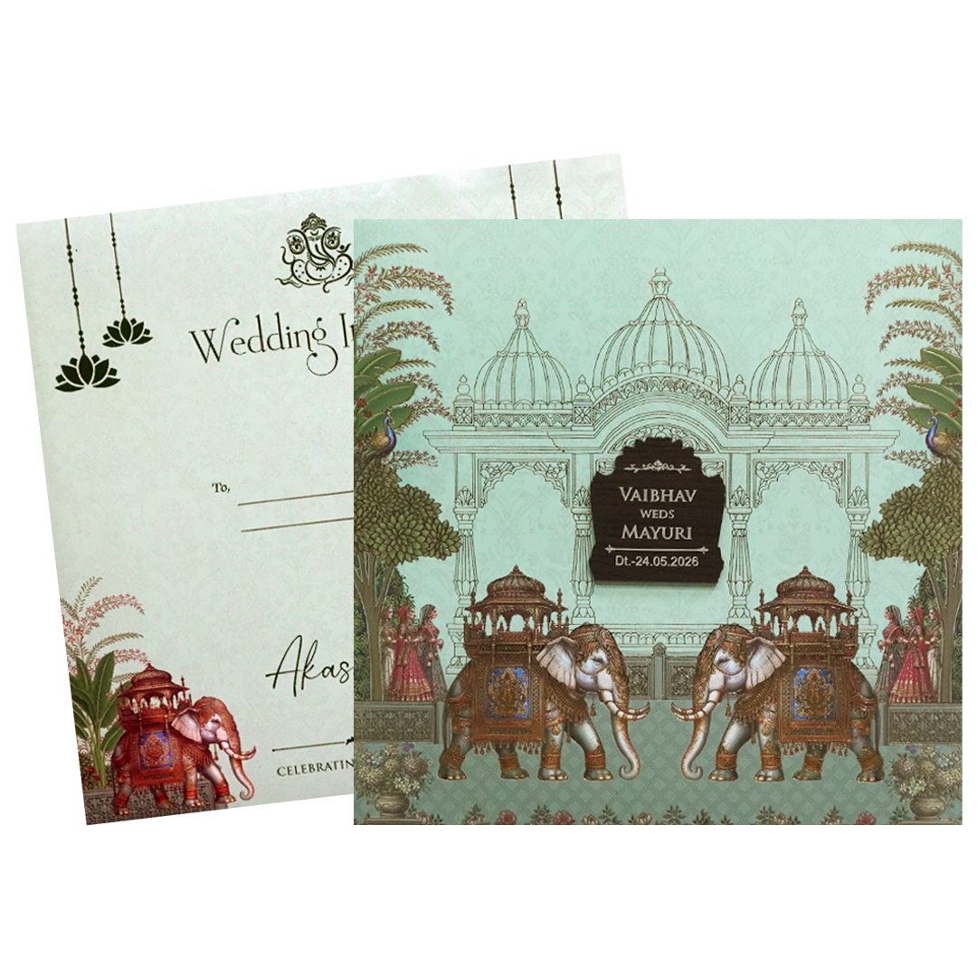 Green Heritage Padded Wedding Card - KSH72700