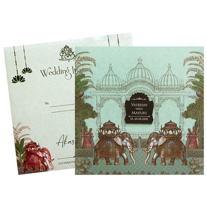 Green Heritage Padded Wedding Card - KSH72700