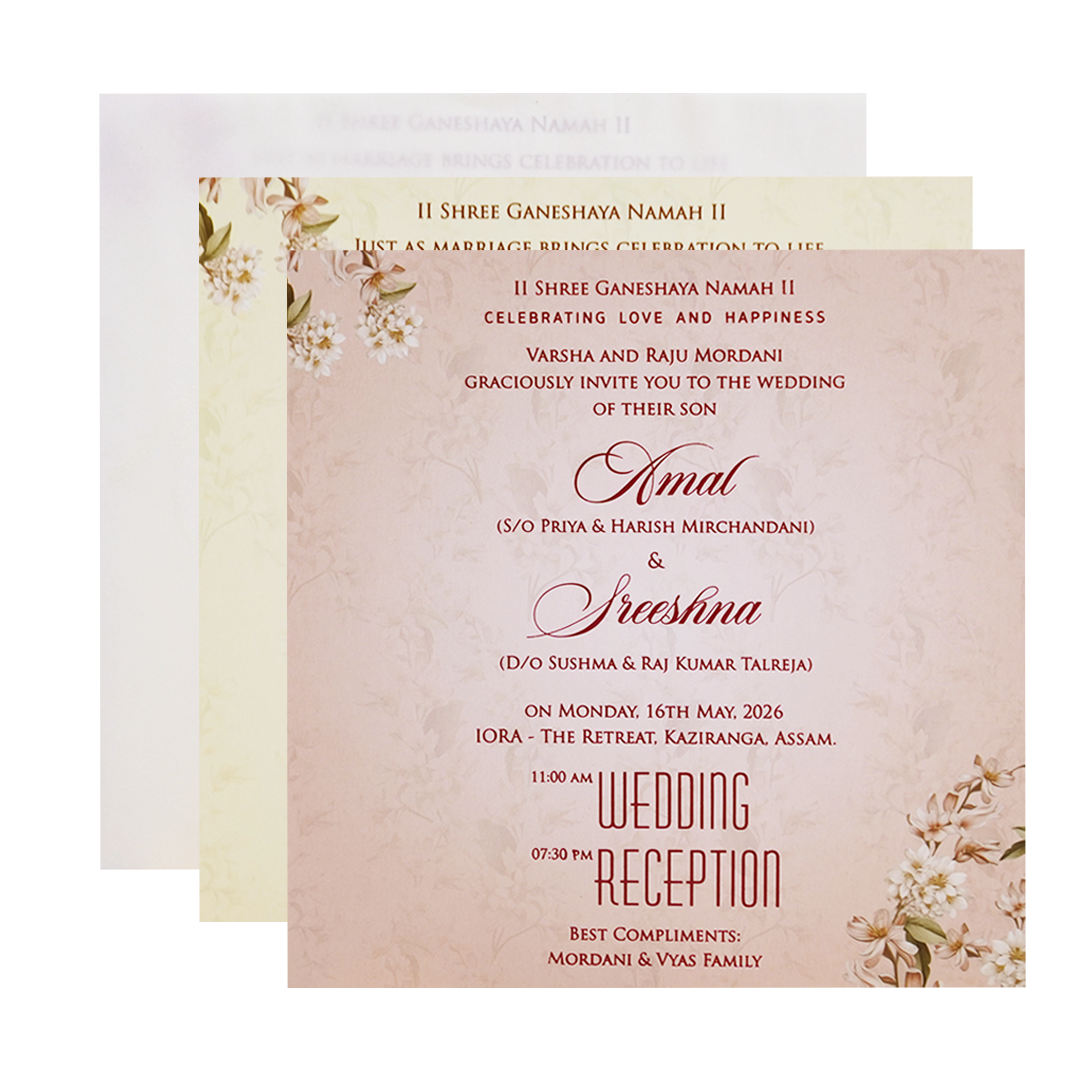 Cream Floral Laser Cut Wedding Card - KFR14230