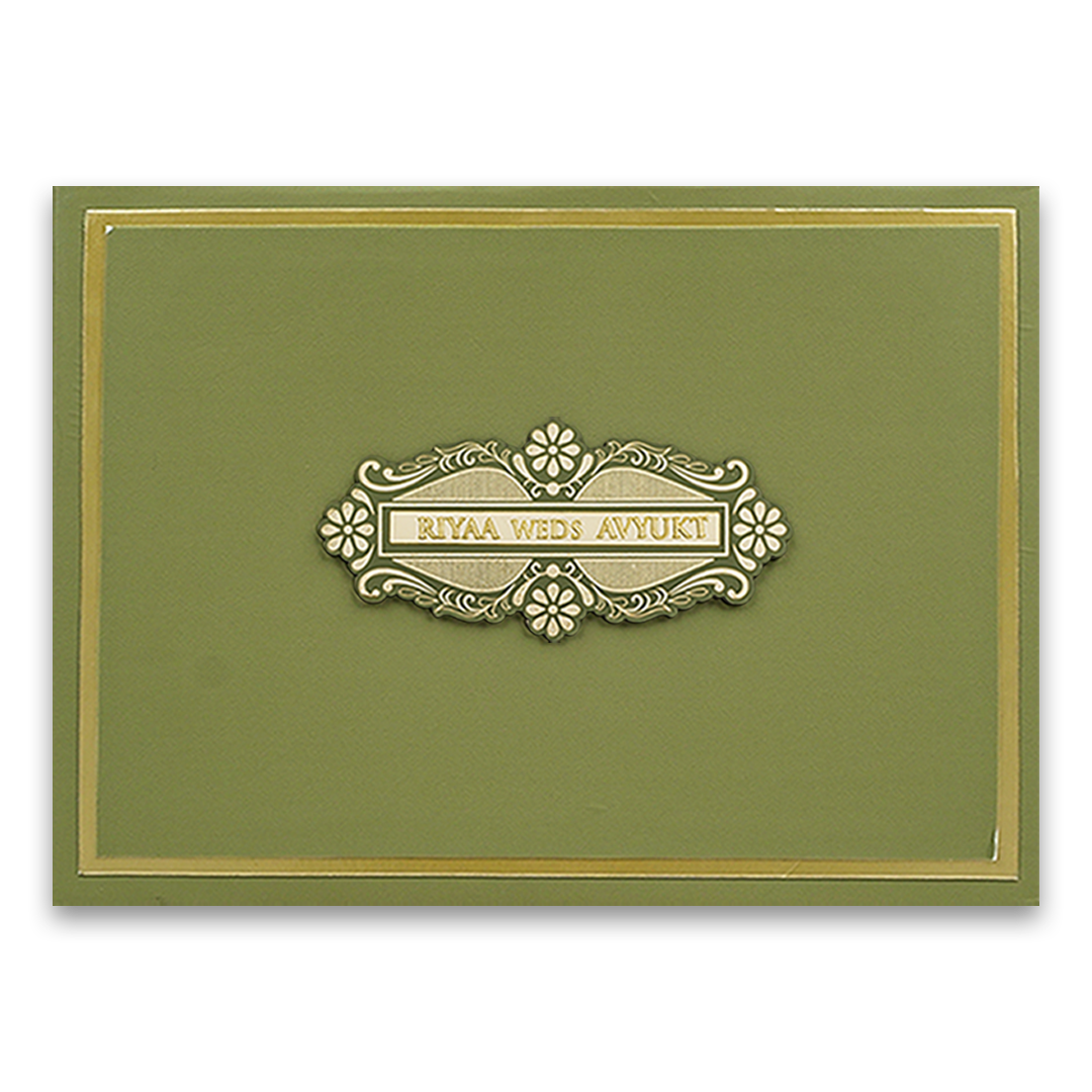 Green Padded Floral Premium Wedding Card - KRC31460