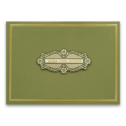 Green Padded Floral Premium Wedding Card - KRC31460