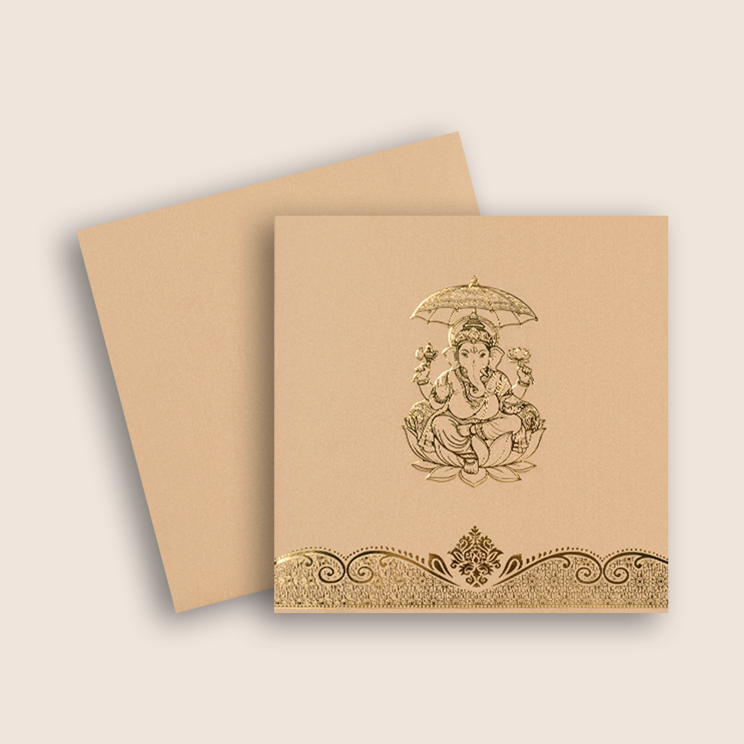 Pastel Pink Embossed Lord Ganesha Wedding Card - KNTR2503P