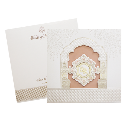 Cream Laser Cut Padded Heritage Couple Wedding Card-KMMWD1125