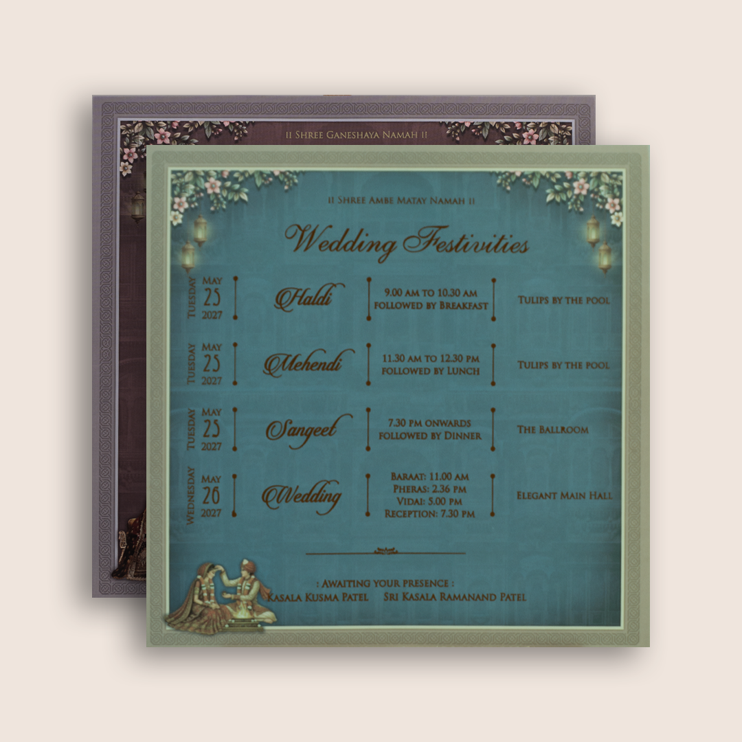 Blue Royal Elephant Door Style Padded Wedding Card - KRE29000