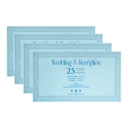 Blue Lotus Gold Foil Luxury Wedding Invitation Card