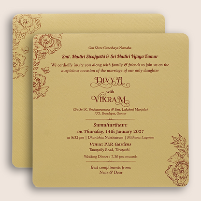 Ivory Floral Wedding Invitation Card - KNKD2801G