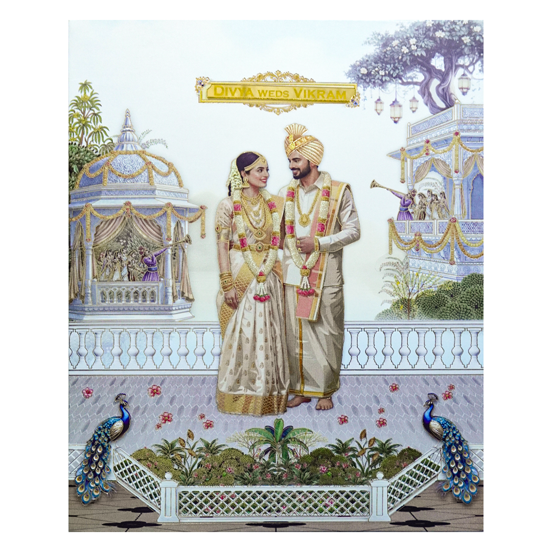 Blue Bride Groom Peacock Wedding Card-KNKJ1161