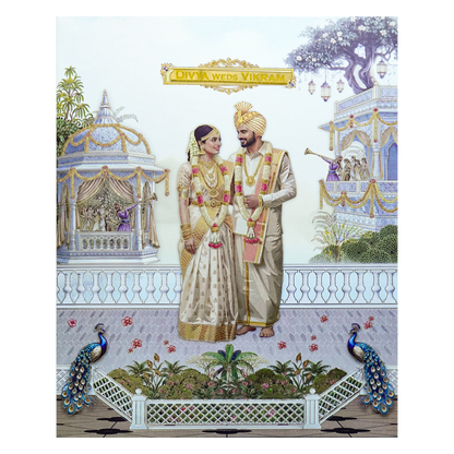 Blue Bride Groom Peacock Wedding Card-KNKJ1161