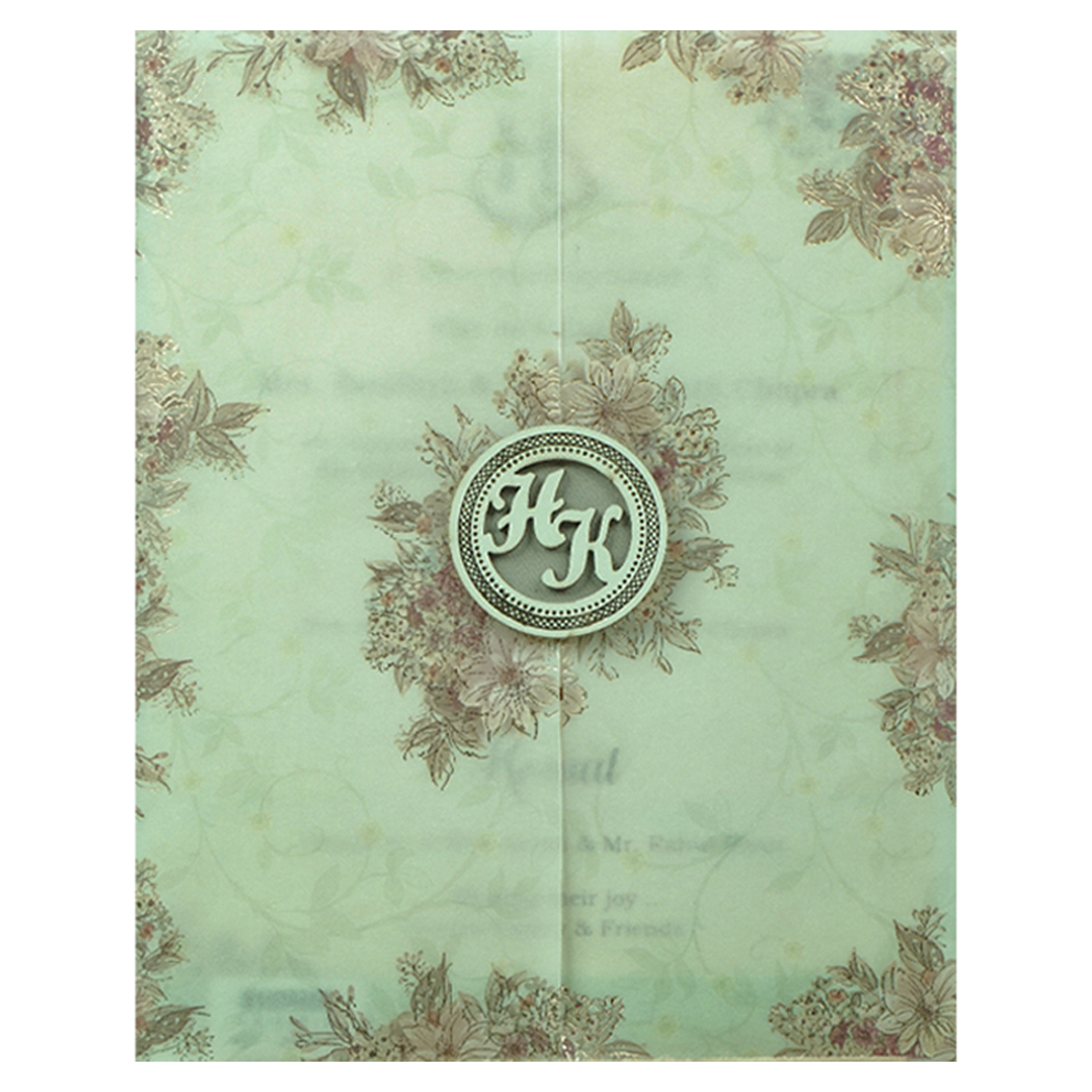Green Ivory Floral Wedding Card-KSI64810