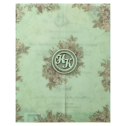 Green Ivory Floral Wedding Card-KSI64810