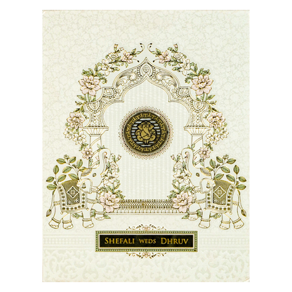 White Floral Arch Padded Wedding card-KRE28130