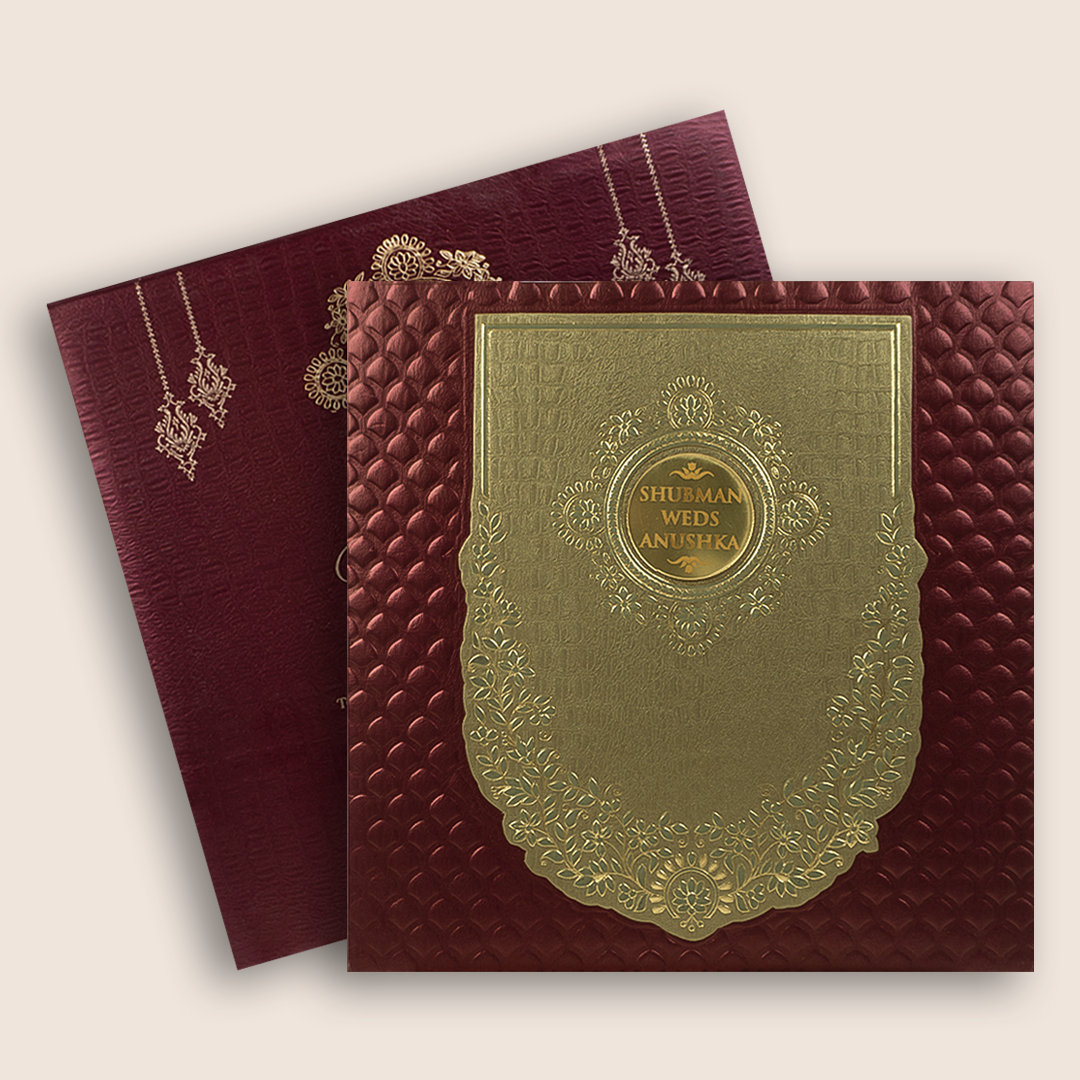 Maroon Floral Embossed Wedding Invitation - KRB10130