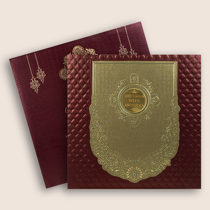 Maroon Floral Embossed Wedding Invitation - KRB10130
