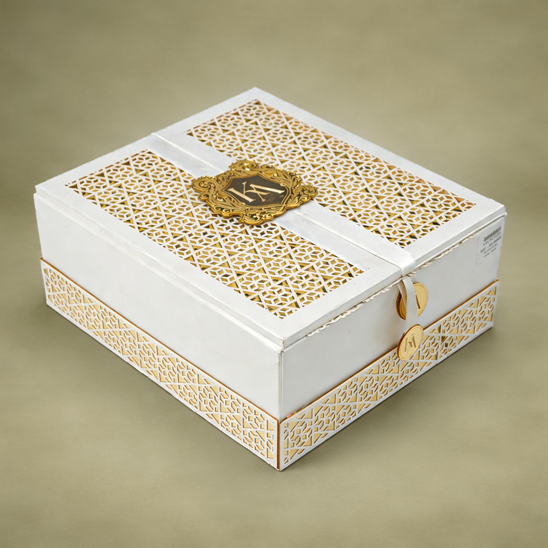 White Gold Floral Luxury Invitation Box-KNLW20254
