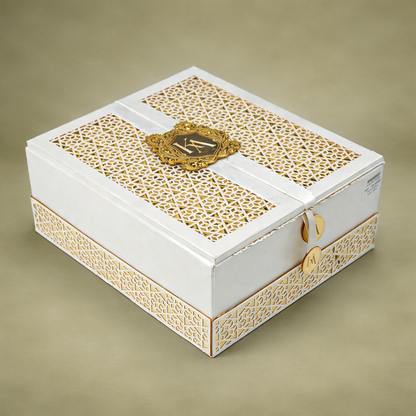White Gold Floral Luxury Invitation Box-KNLW20254