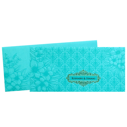 Blue Embossed Floral Wedding Invitation Card-KPR06320
