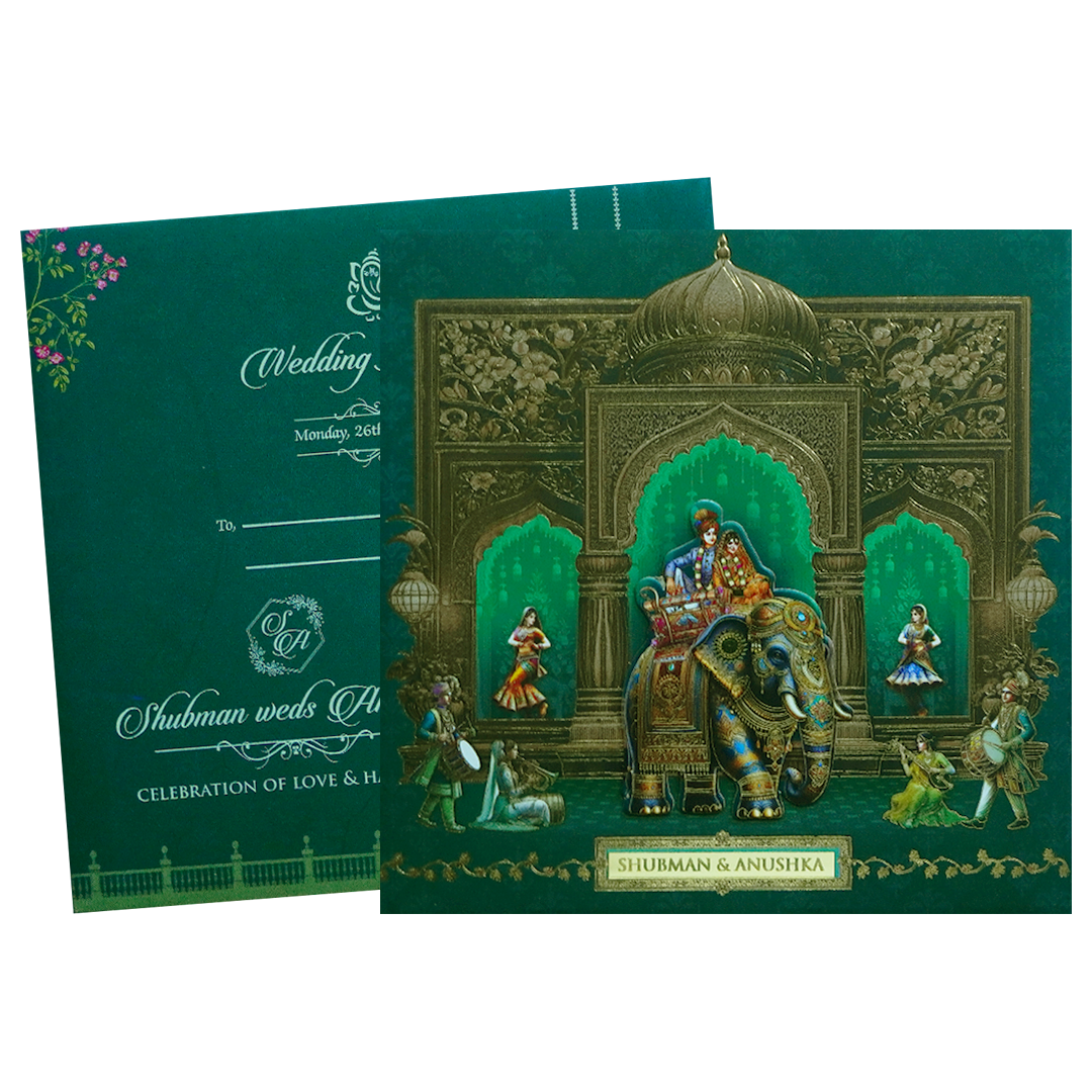 Royal Theme Padded Embossed Wedding Invitation Card-KRB09730