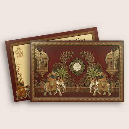 Wine Royal Elephant Padded Wedding Card - KSH18040