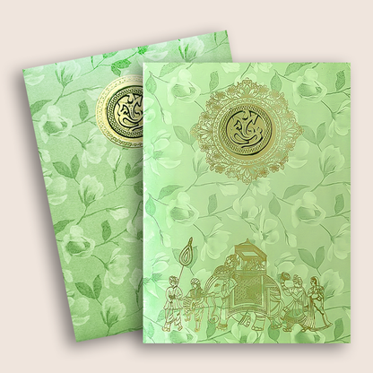 Green Gold Elephant Wedding Card - KNKC039GN