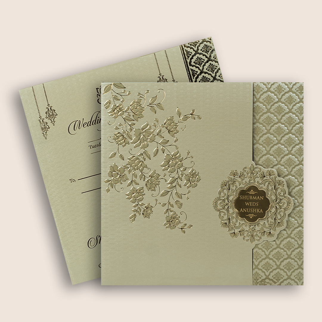 Cream Embossed Floral Door Style Wedding Invitation - KRB10110