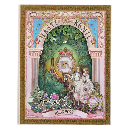 Pink Floral Bride Groom Laser-Cut Wedding Card-KNKUP047