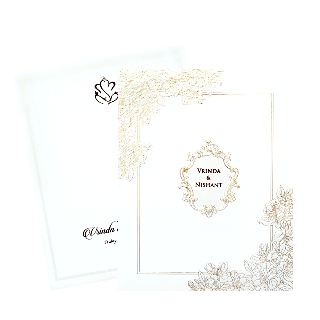 White Embossed Floral Elegance Wedding Card-KPR06630