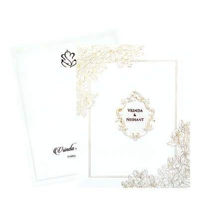 White Embossed Floral Elegance Wedding Card-KPR06630