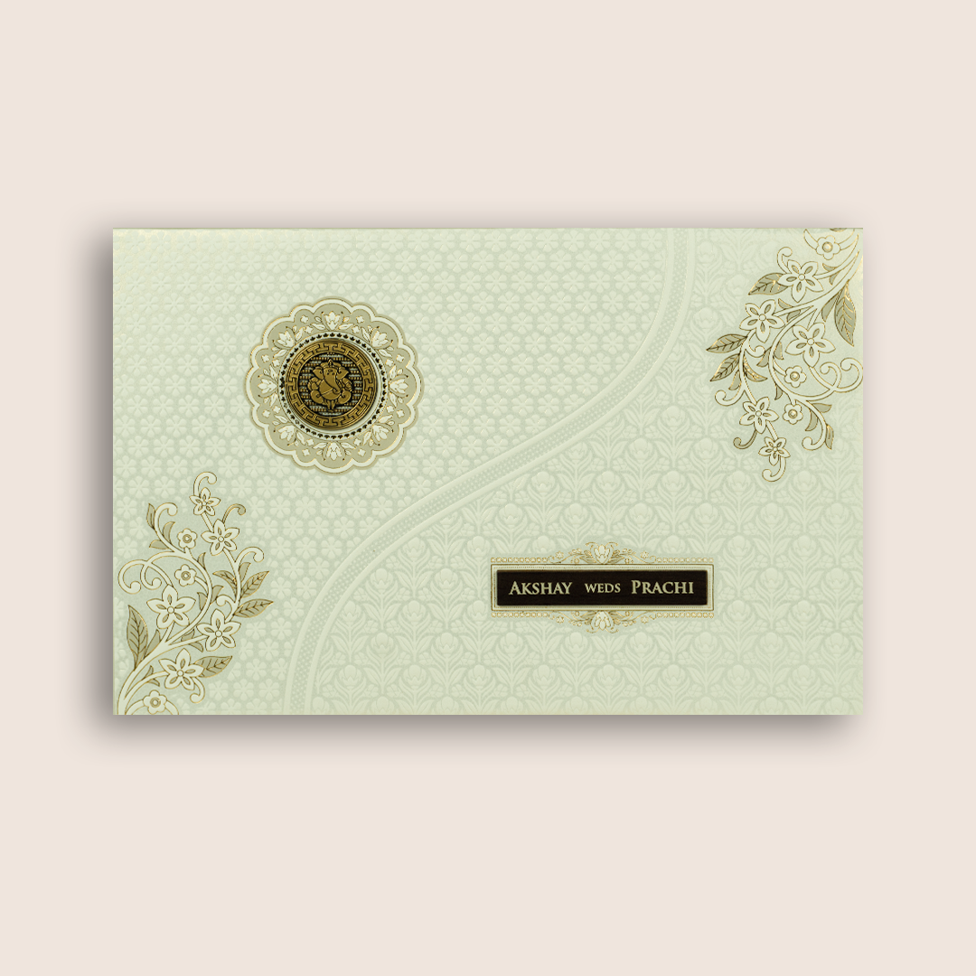 White Embossed Floral Padded Marriage Card - KSH27230